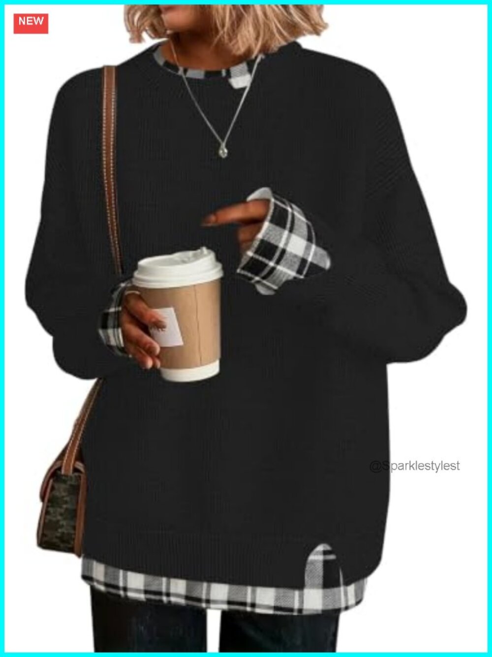 Womens Oversized Cut-Out Crew Neck Pullover Sweater Ribbed Knit Fall Winter